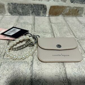 Nanette Lepore Beige Card Holder with Pearl Keychain new